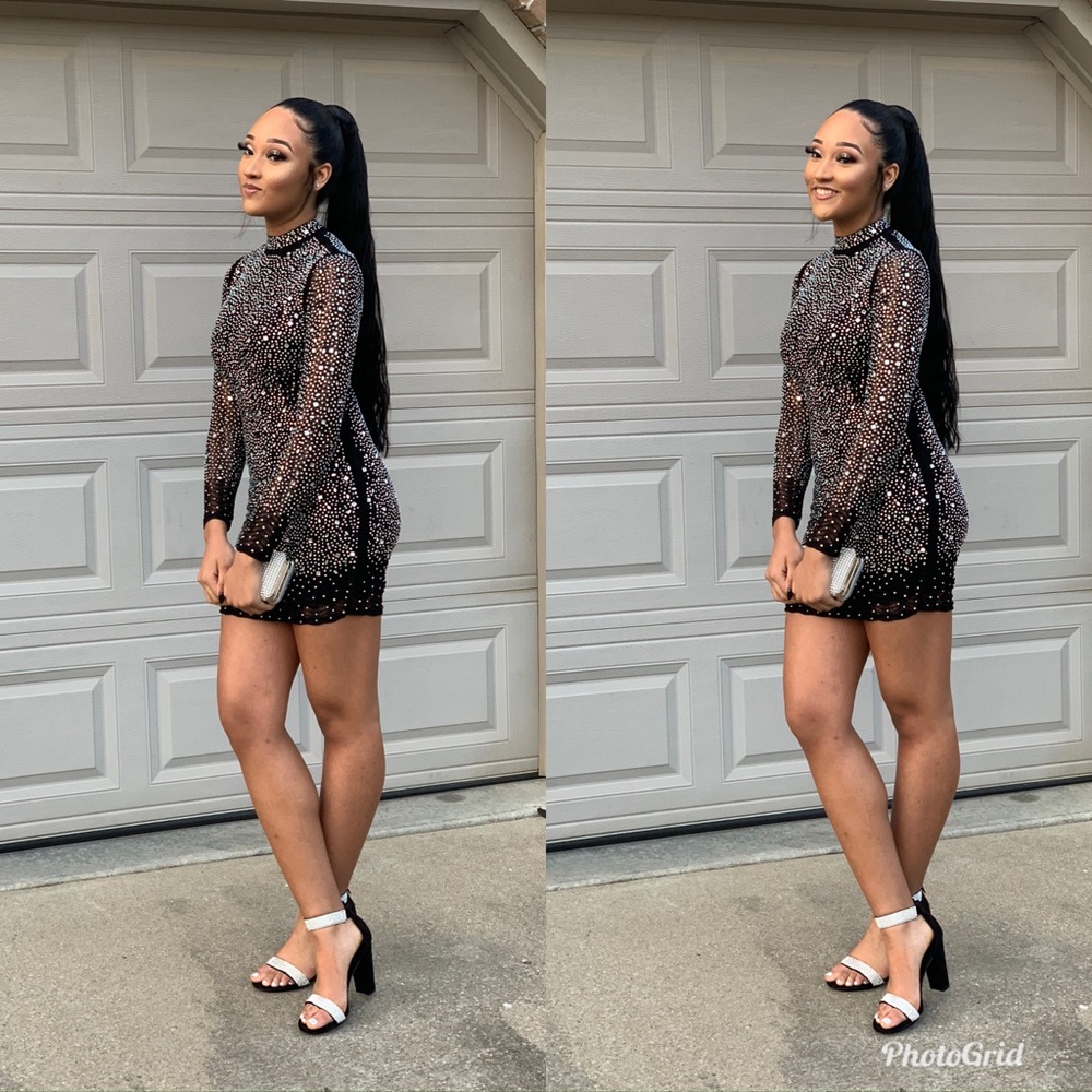 Fashion Nova On A Pedestal Rhinestone Mini Dress